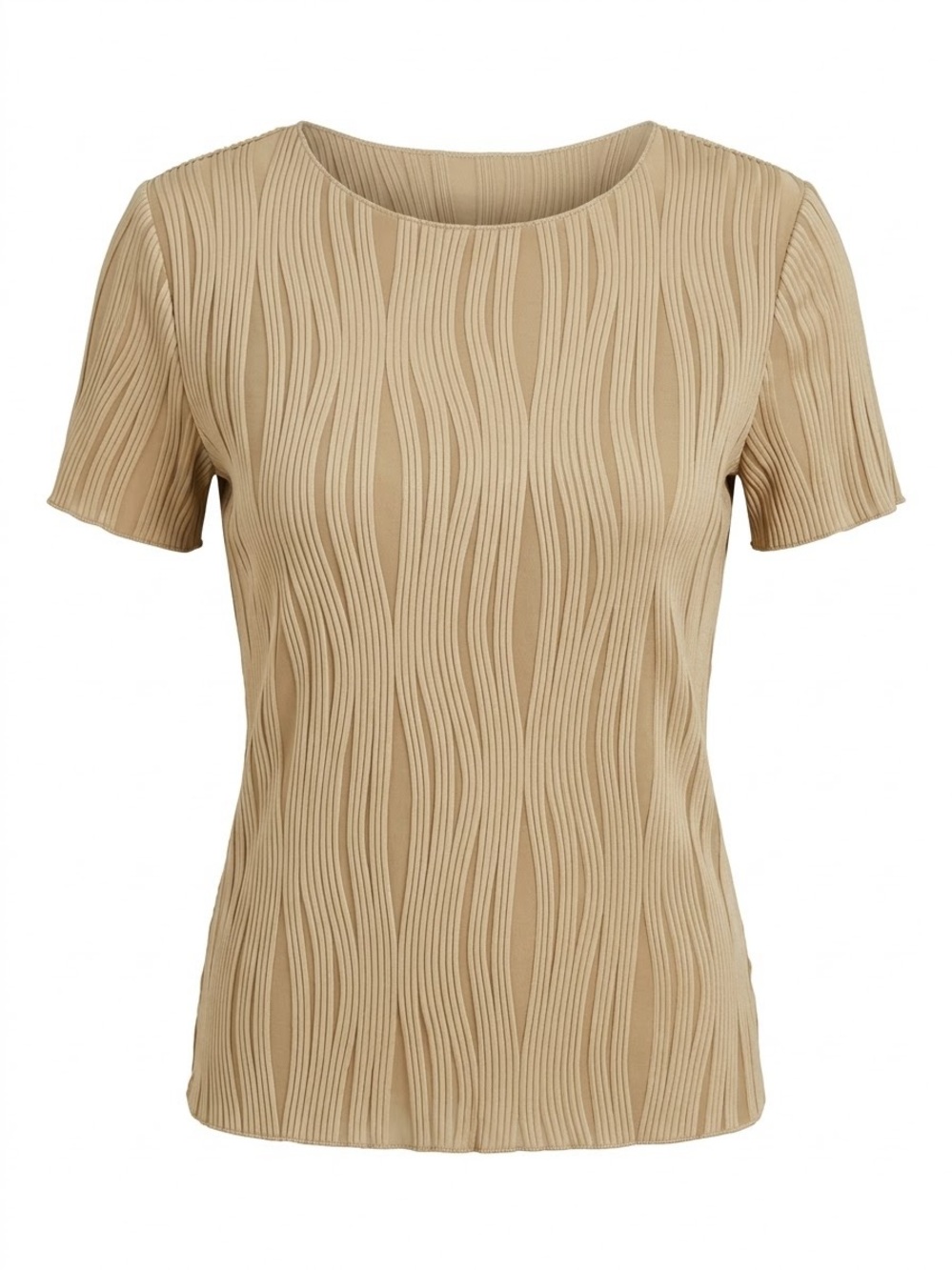 Women’s Short Sleeve Wavy Texture Top in Beige